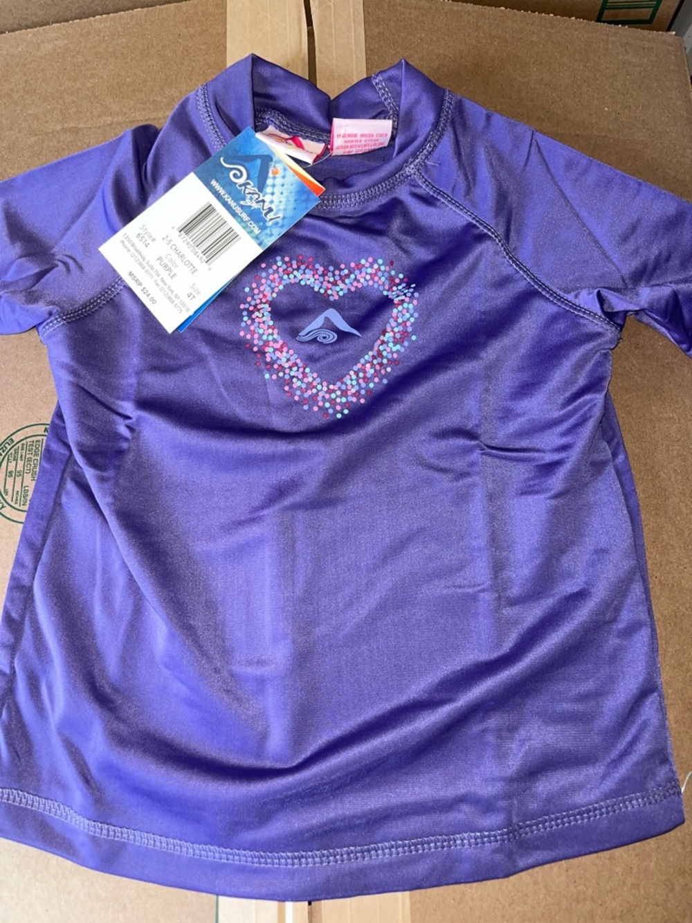 Kanu surf Purple Girls' Short Sleeve Rashguard with Heart Dot Design